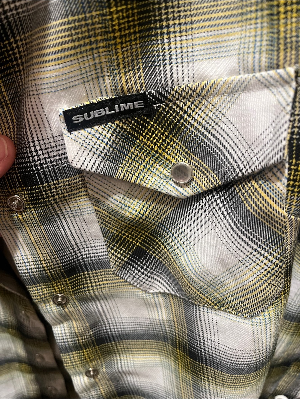 DIXXON/SUBLIME COLLAB Plaid Button-Down Shirt-Black/Yellow/White & Olive Green - Picture 3 of 4